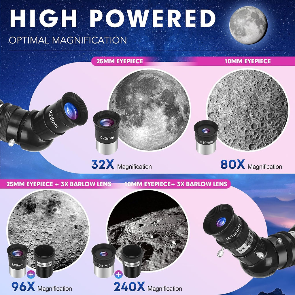 Telescope for Adults High Powered, 90mm Aperture 800mm Refractor | Professional Telescopes