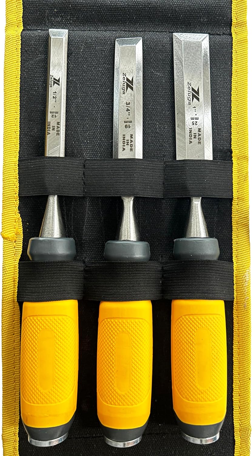 25-428 3 Pc. Pro Premium Wood Chisel, Carving Carpenter Set, Professional Grade Tools for Precision Crafting and