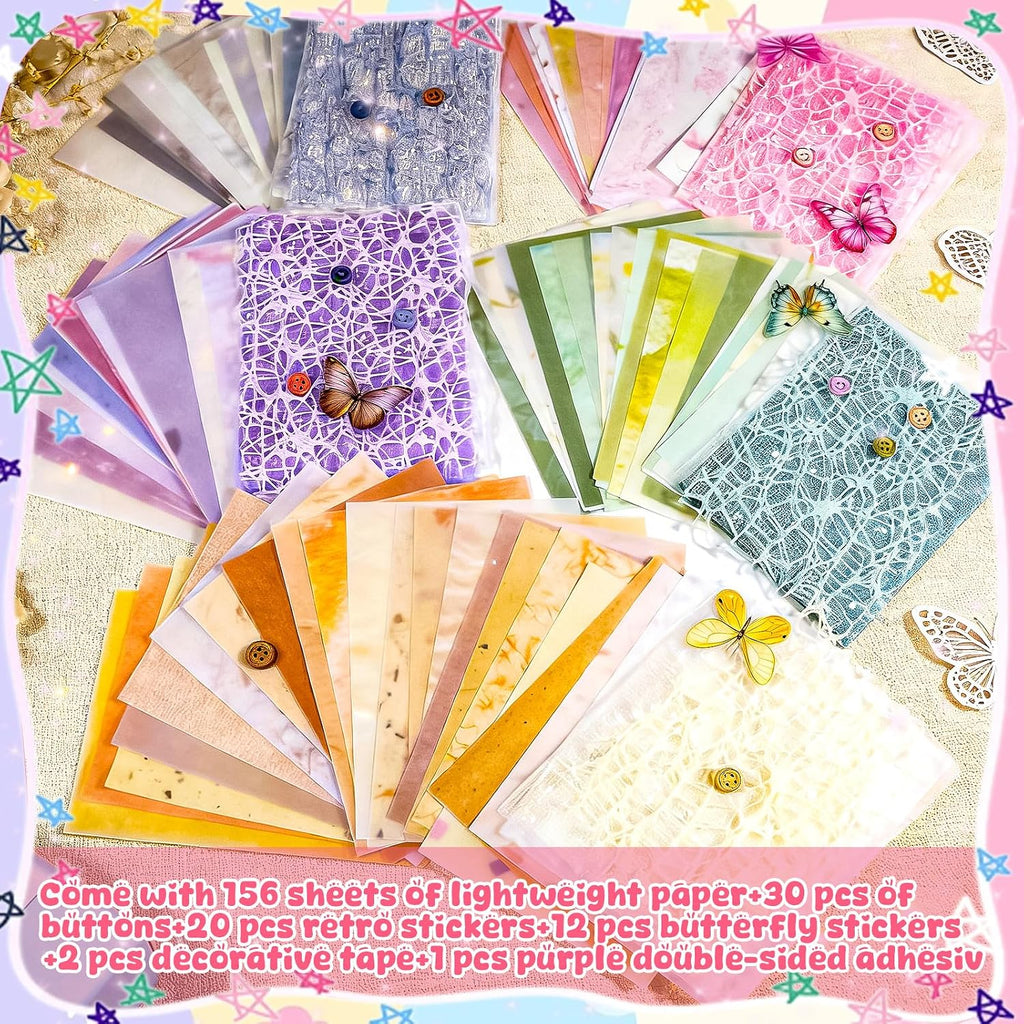 156 Sheets Textured Scrapbook Paper and Mesh Fabric Assorted Set 6 Pack Mixed Special Paper Scrapbook Tape and