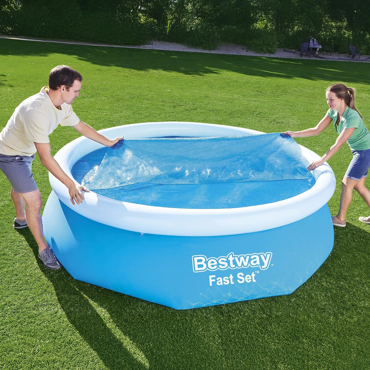 Round Solar Pool Cover for 10’ Round Above Ground Swimming Pools - Heat Retention & Protection from Debris