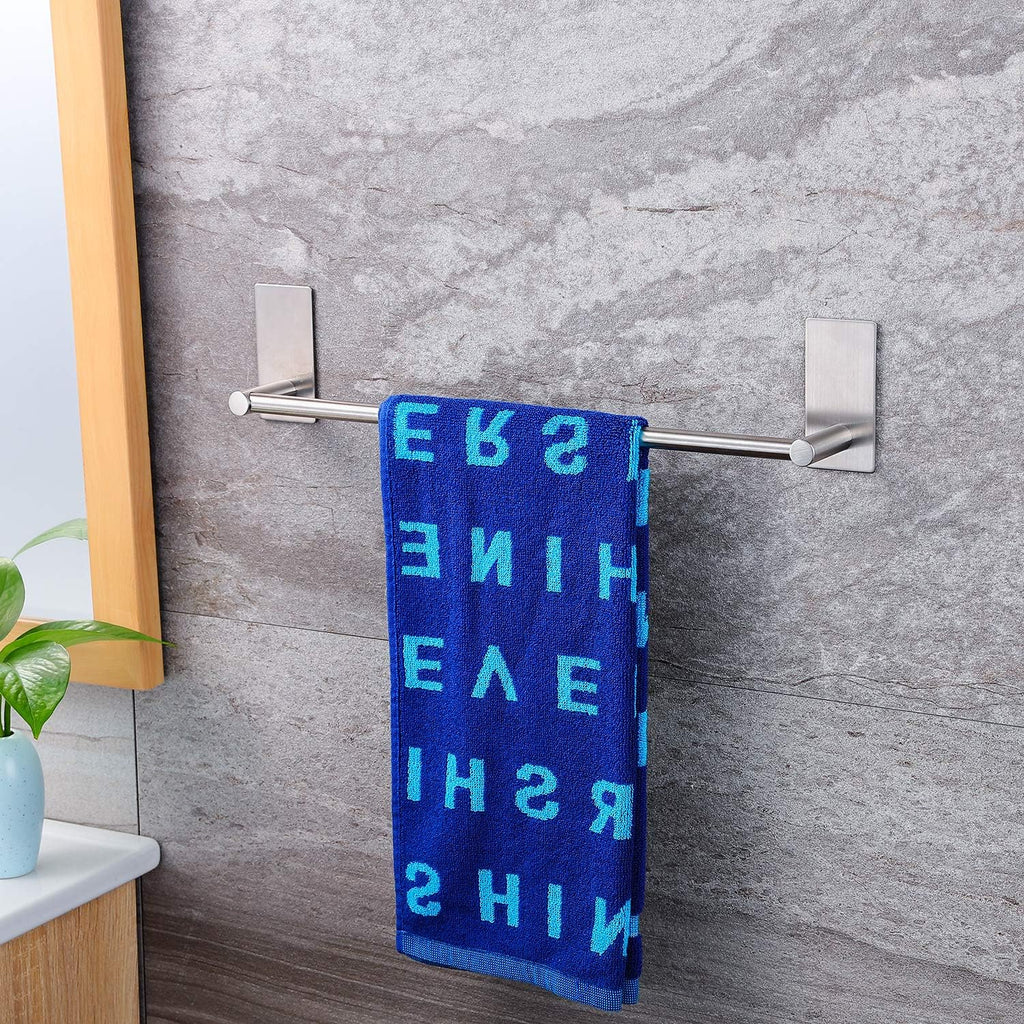 16-Inch Self-Adhesive Towel Bar with 2 Pack Hooks, Stainless Steel | Rustproof, No Drilling, Bathroom Hardware