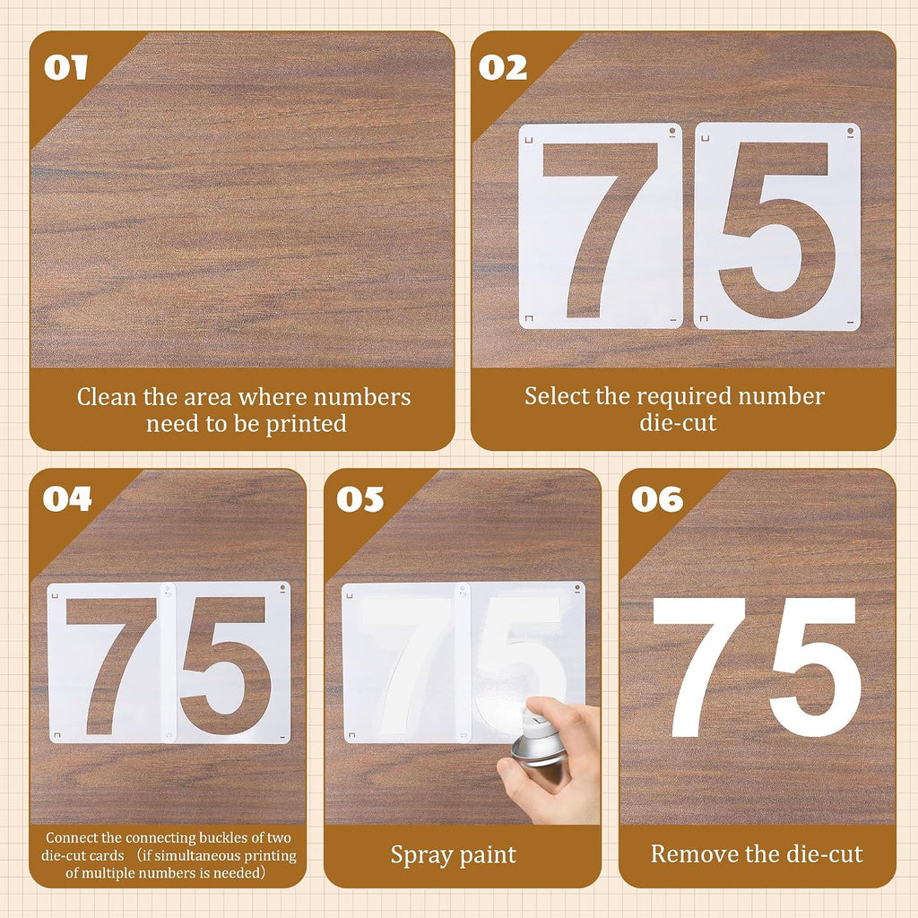 3,4,5 Inch Number Stencils, 30Pcs Plastic Reusable Washable Curb Stencil Kit for Address Painting, 0-9 Large Number