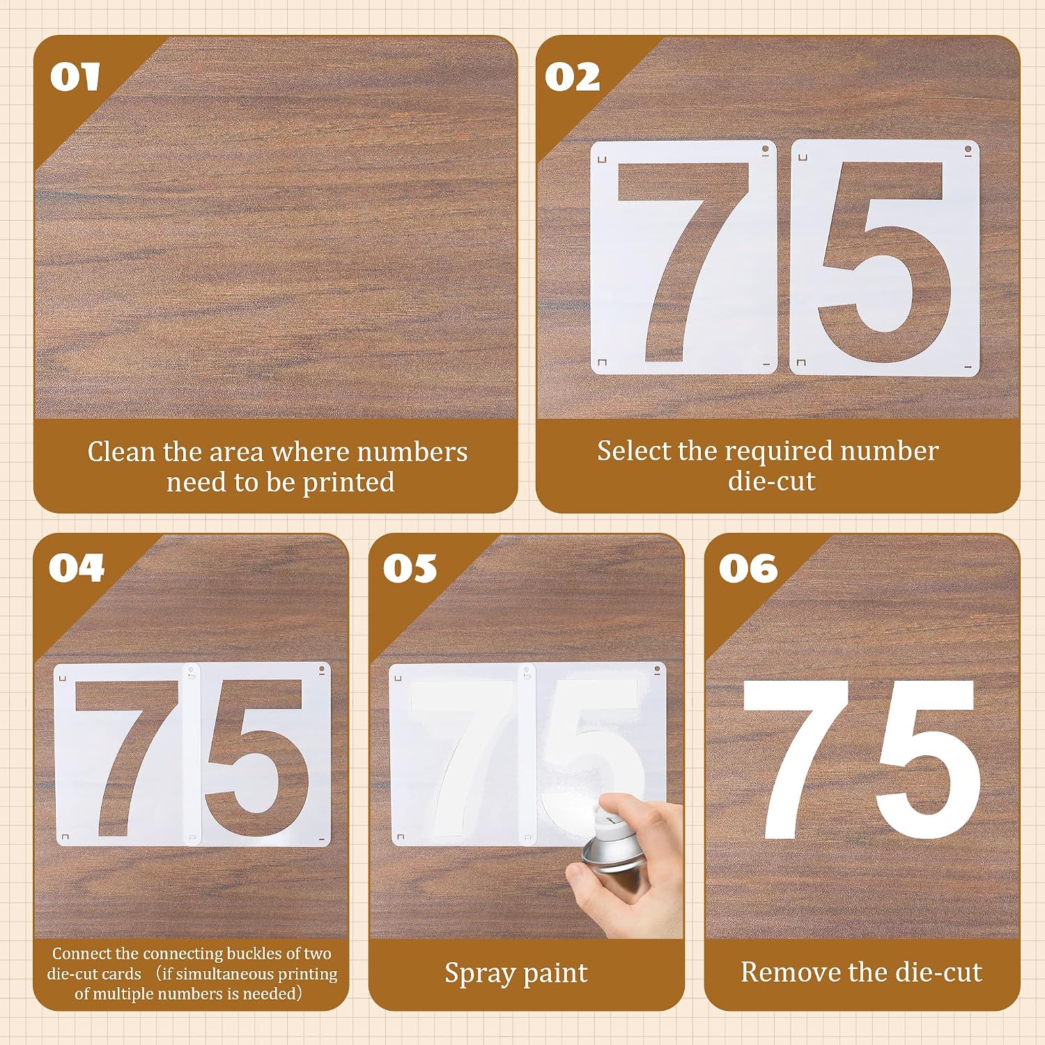 3,4,5 Inch Number Stencils, 30Pcs Plastic Reusable Washable Curb Stencil Kit for Address Painting, 0-9 Large Number