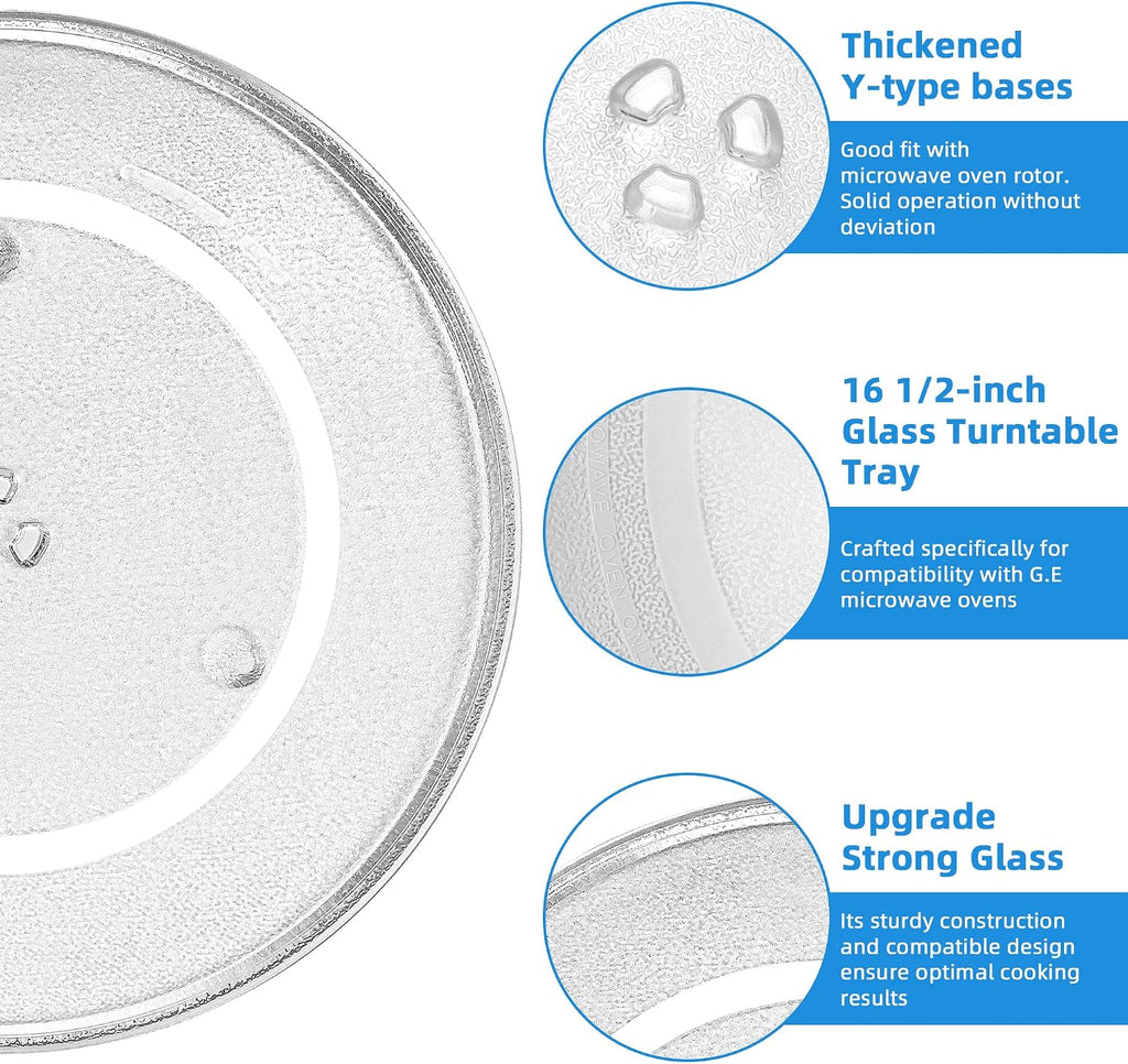 16.5" Microwave Glass Plate Compatible with Pana.sonic G.E Microwaves WB48X10046 Turntable Plate Replace F06014M00AP WB48X29704 5304519348 WPW10510836 Fit for Frigi-daire Whi-rlpool by Fetechmate