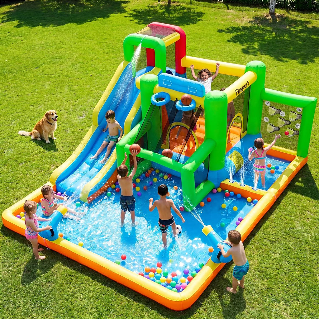 Inflatable Bounce House Water Slide, Bounce House for Kids Indoor Outdoor Bouncy House with 550W Blower, Bounce