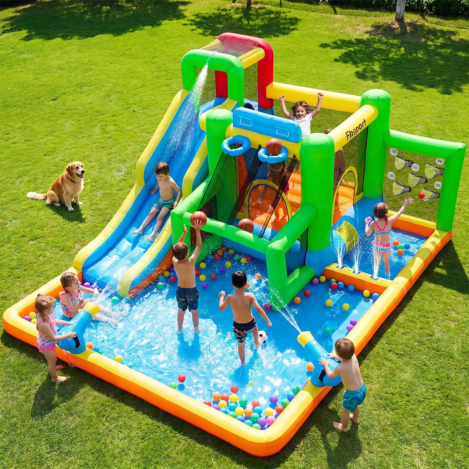 Inflatable Bounce House Water Slide, Bounce House for Kids Indoor Outdoor Bouncy House with 550W Blower, Bounce