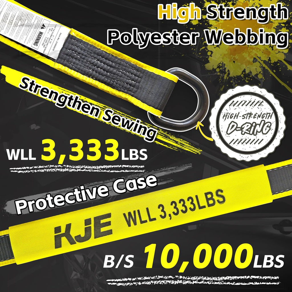 4 Pack Reflective Car Tie Down Straps for Trailers - Tire Ratchet Strap with Chain Anchors - 2" x 10' 10,000LBS Break