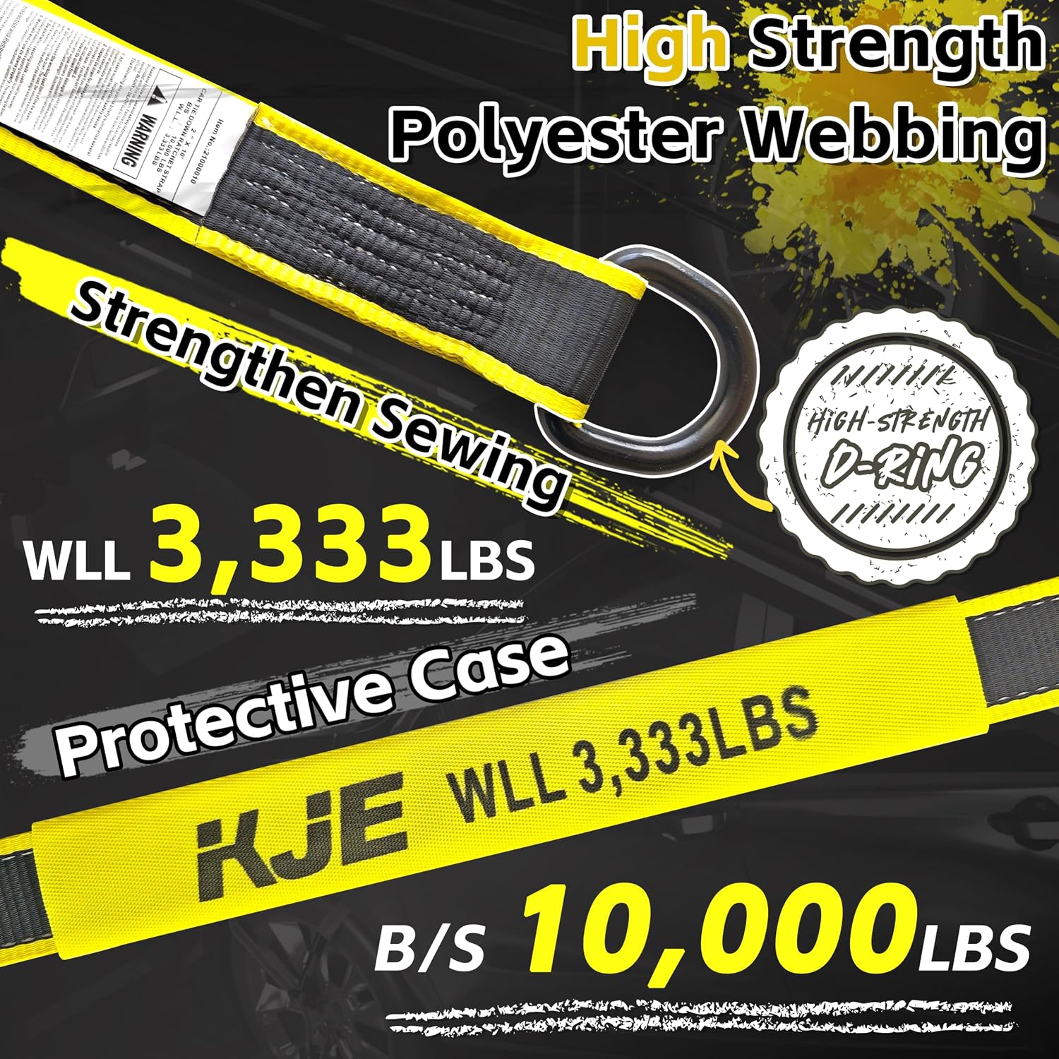 4 Pack Reflective Car Tie Down Straps for Trailers - Tire Ratchet Strap with Chain Anchors - 2" x 10' 10,000LBS Break