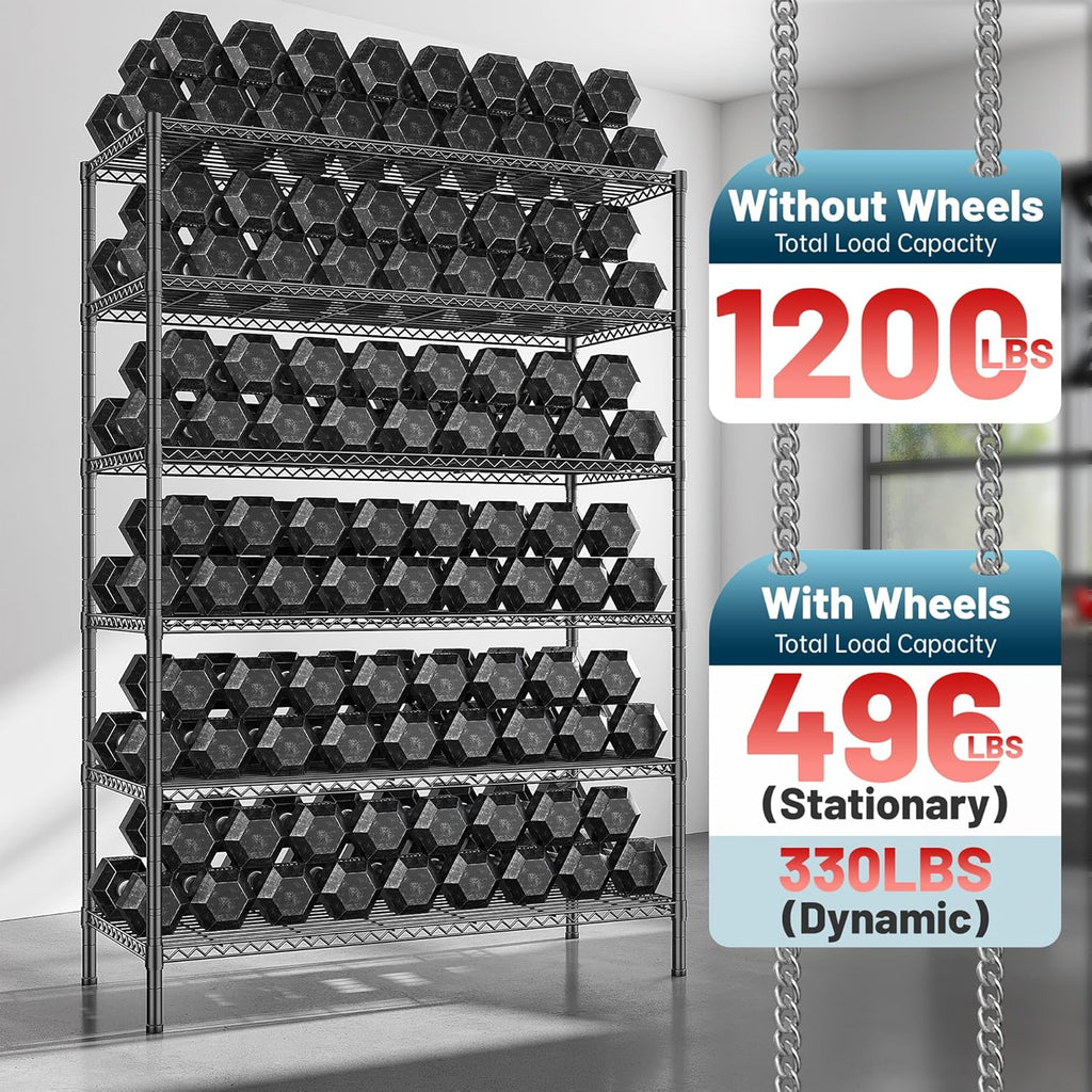 6-Tier Rolling Storage Shelves, 82" H x 45" W x 18" D Adjustable Wire Shelving Unit with Locking Wheels, Heavy-Duty