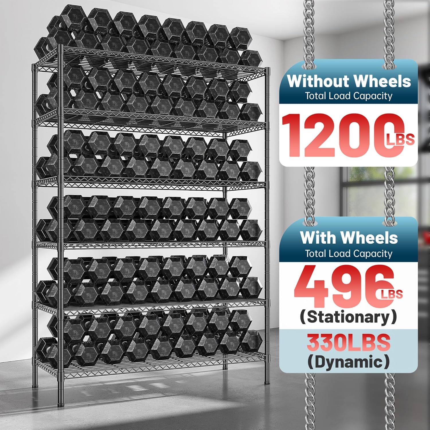 6-Tier Rolling Storage Shelves, 82" H x 45" W x 18" D Adjustable Wire Shelving Unit with Locking Wheels, Heavy-Duty