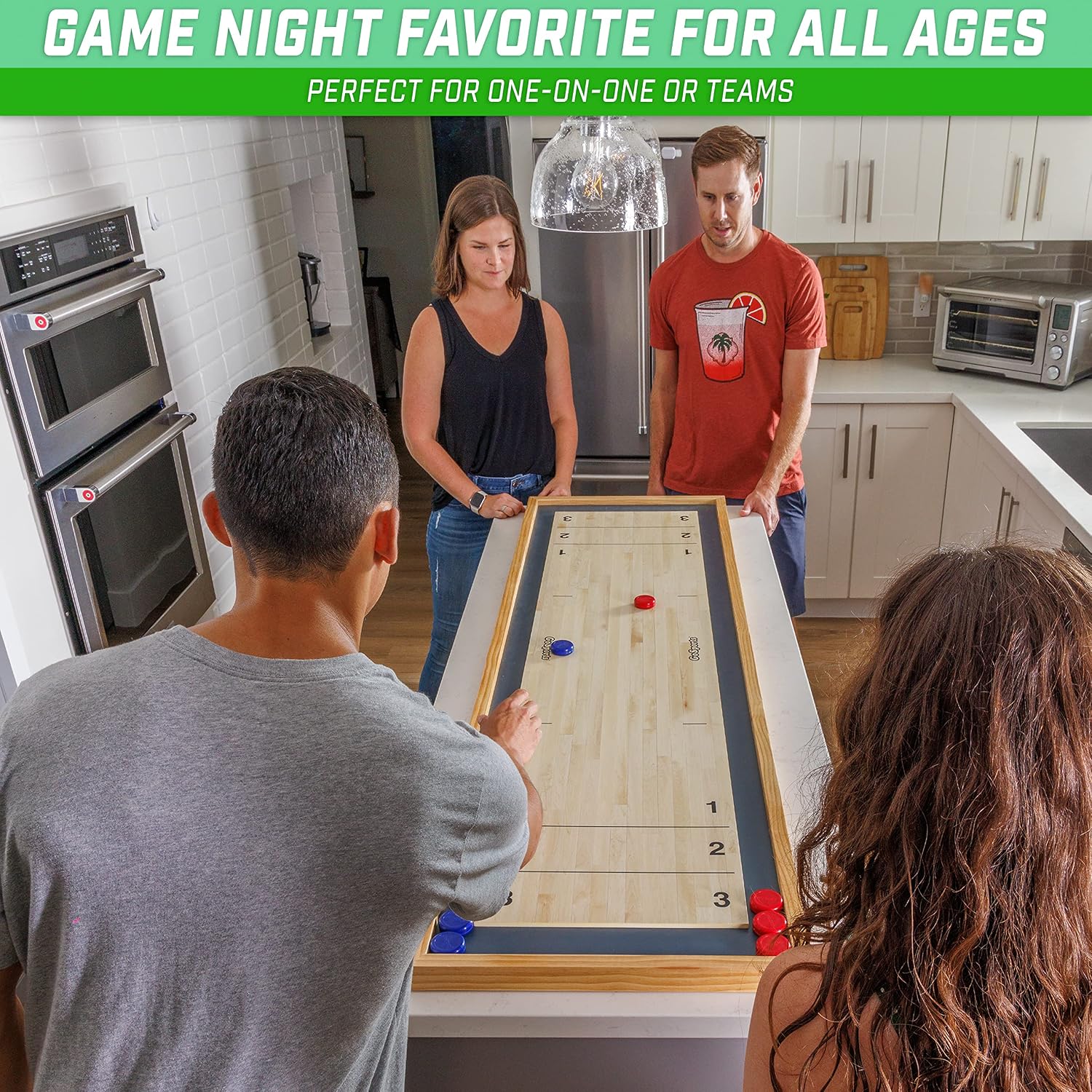 6 ft Tabletop Shuffleboard and Curling 2 in 1 Game with 8 Pucks and Tote Bag