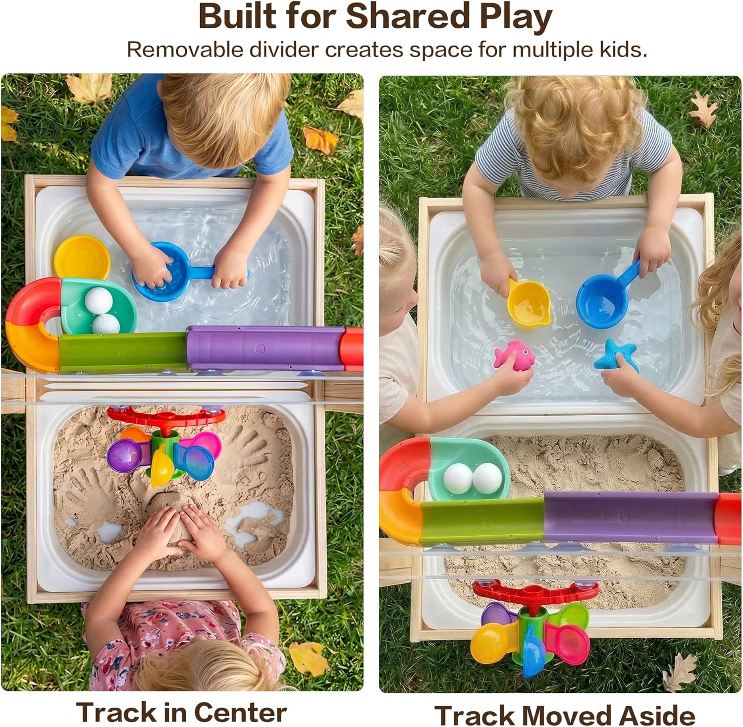 Water Table for Toddlers, Adjustable Height Wooden Sand and Water Table with 2 Collapsible Bins, Acrylic Activity