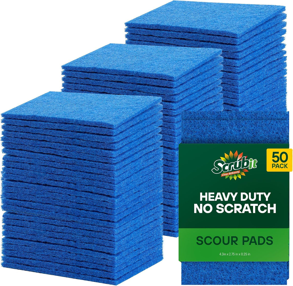 50 Pack Scouring Pad - Heavy Duty Scrub Pads for Cleaning Dishes - Non-Scratch Reusable Scrubbing - Blue