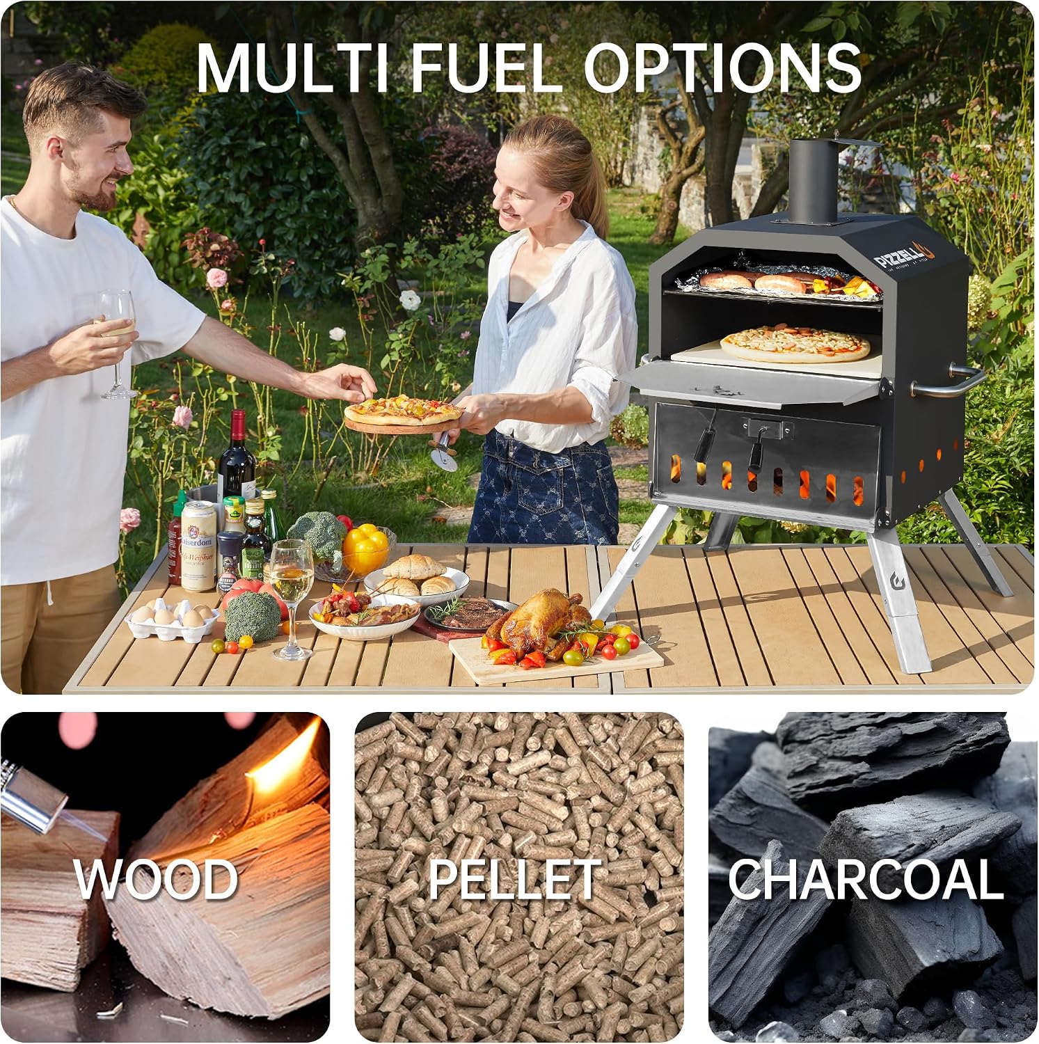 16" Outdoor Pizza Oven, Wood Fired 2-Layer Pizza Oven