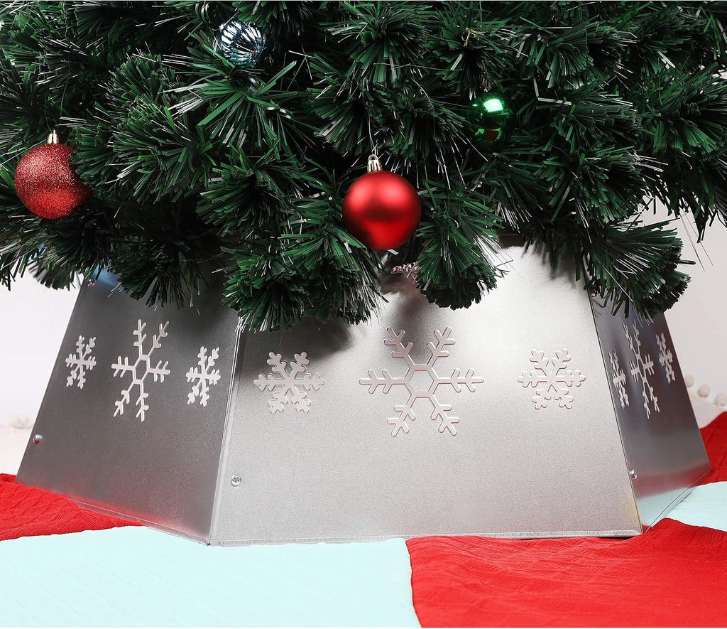Metal Christmas Tree Ring, Christmas Tree Collar with Printed Snowflake, Willow Tree Skirt Base Stand for Christmas