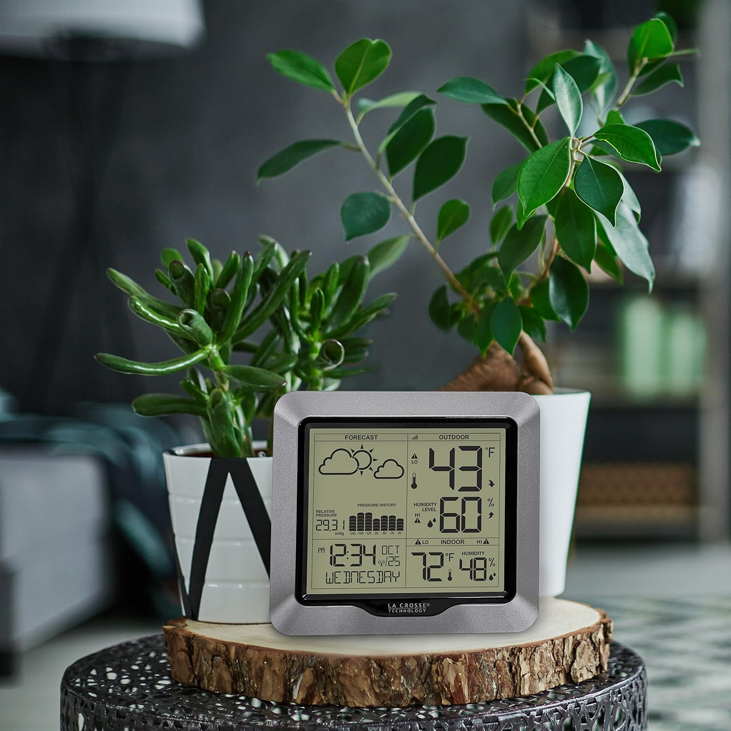 308-1417 Wireless Barometric Pressure Weather Station with WWVB Time, 330ft | Advanced Forecast