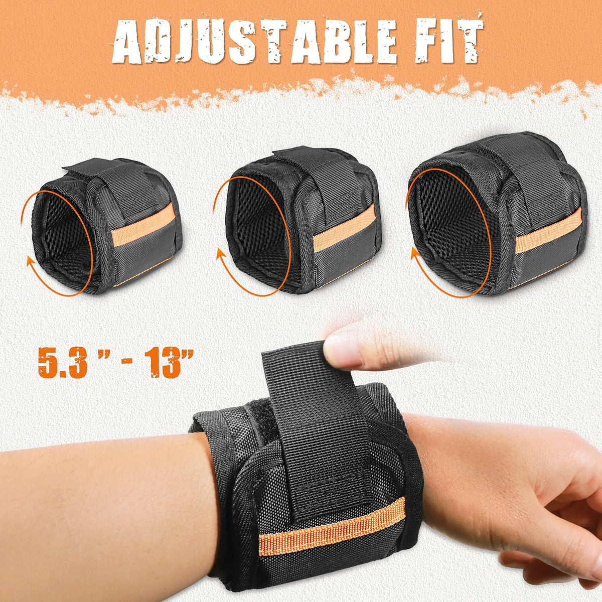 Magnetic Wrist Magnets for Holding Horseshoe Nails by Adjustable Using a Simple Hook and Loop Closure