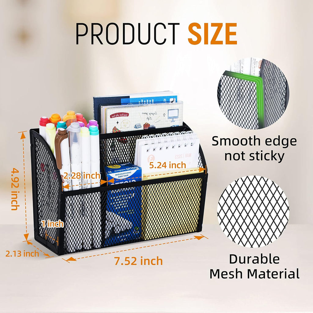 3-Grid Magnetic Pencil Holder, Strong Magnet Locker Organizer, Black | Mesh Magnetic Shelf, Marker Holder Perfect for