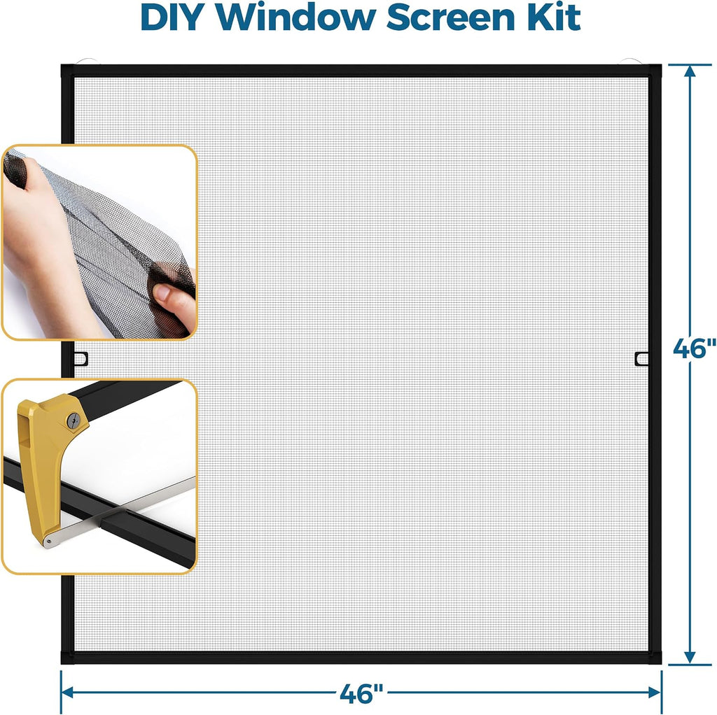 DIY Aluminum Window Screen Frame Kit, 4 Sets, 46 in, Black