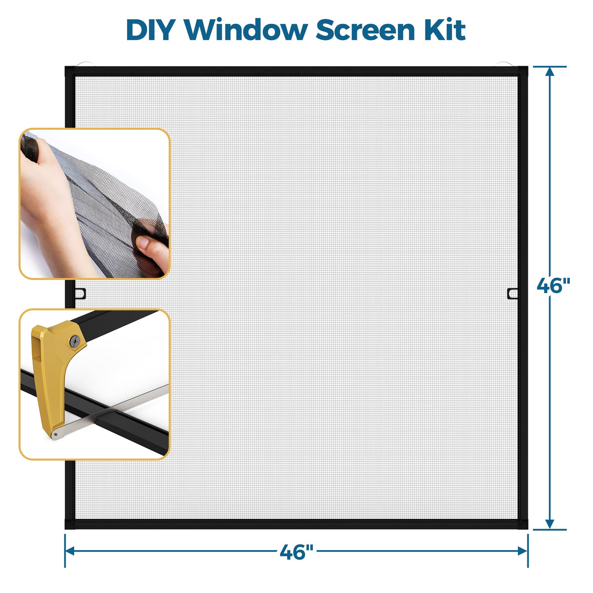 DIY Aluminum Window Screen Frame Kit, 2 Sets, 46 in, Black