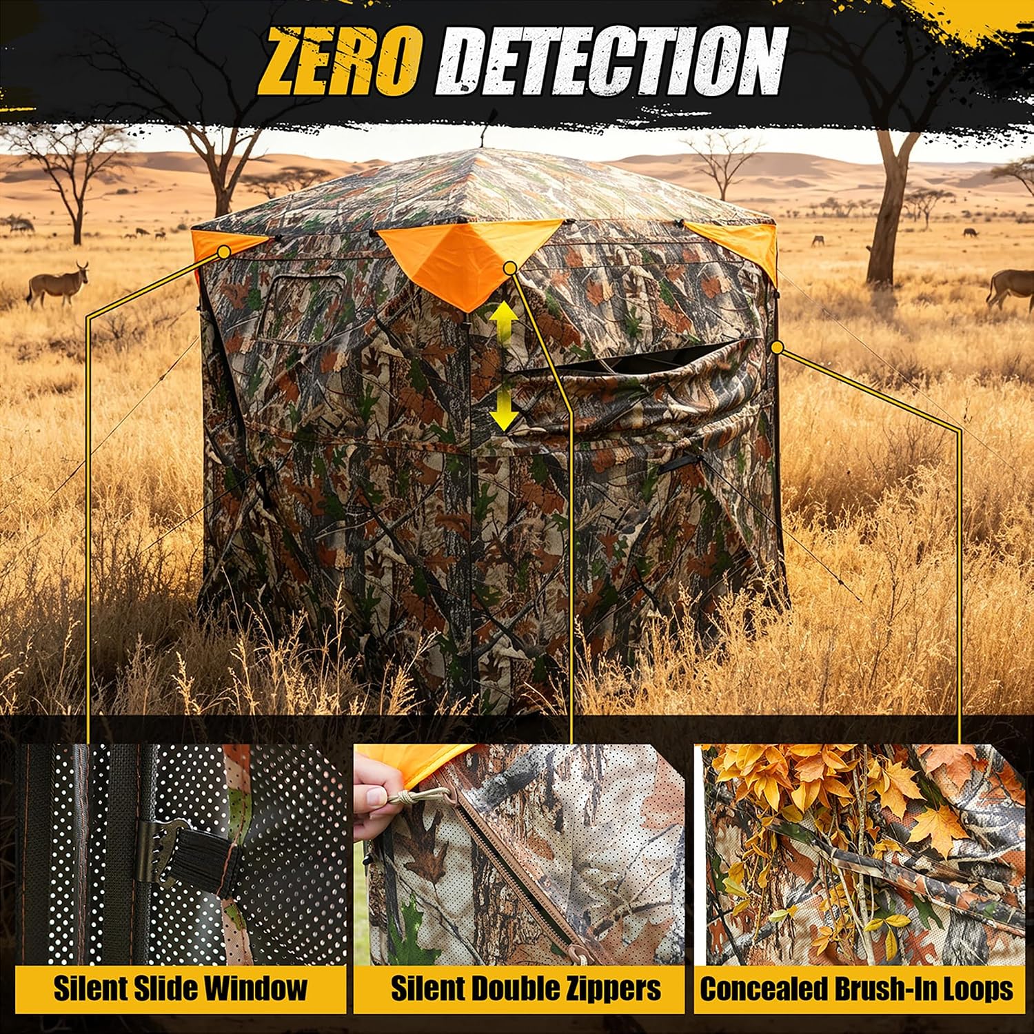 360 Degree Hunting Blind, 2-3 Person Pop Up Ground Blind | with Silent Slide Windows & Carrying Bag, Portable
