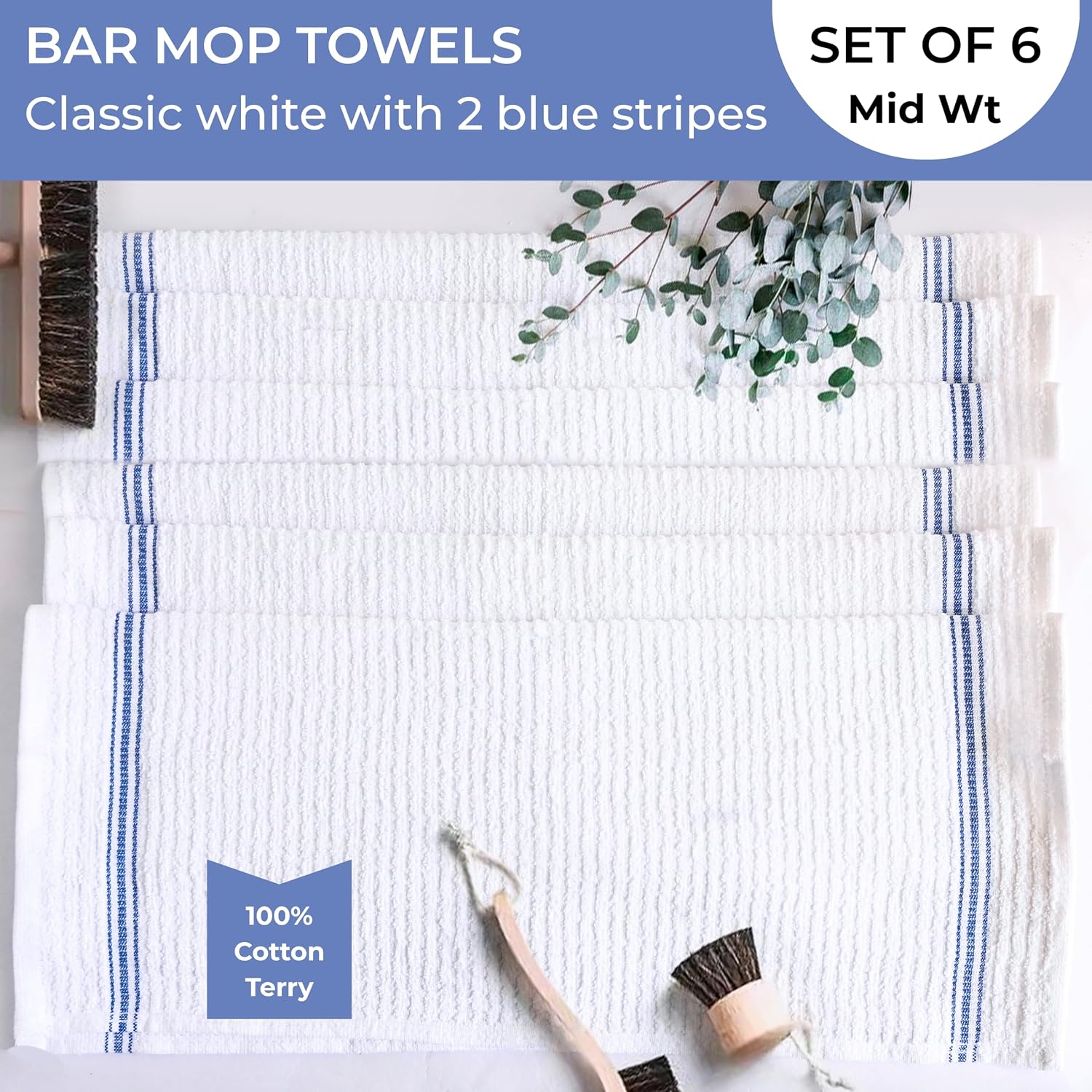 White Cotton Bar Towels for Kitchen - Rags for Bartenders - Bulk Commercial Grade Utility Terry Mops Dish Cloths for