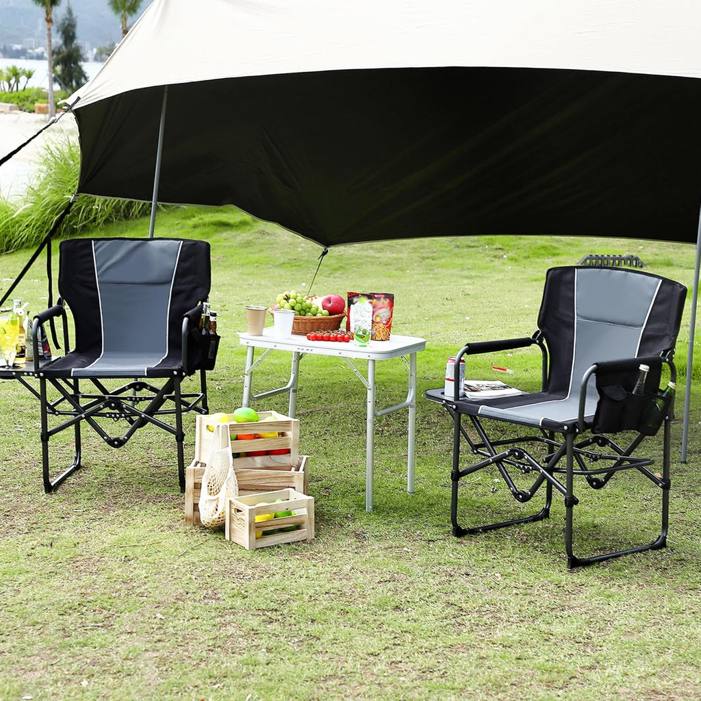 Oversized Camping Directors Chair, Portable Folding Lawn Chairs for Adults Heavy Duty with Side Table, Outdoor
