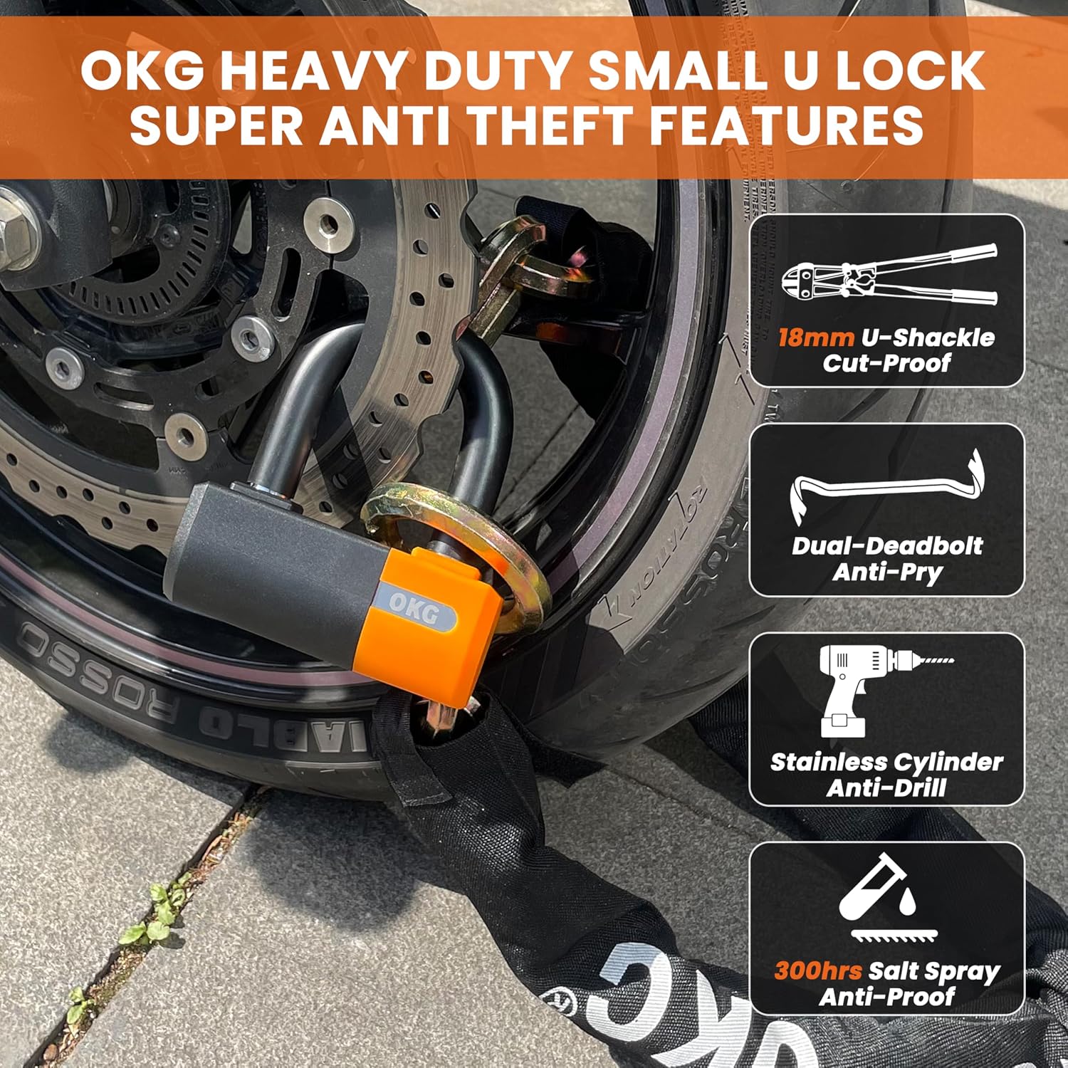 Heavy Duty Small U Lock – 18mm Anti-Cut Manganese Alloy Steel U-Shackle | Dual-Deadbolt Anti Theft Motorcycle Lock