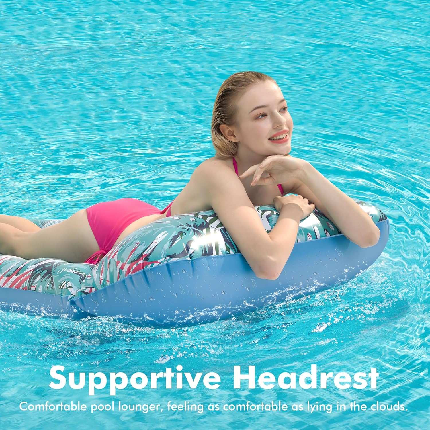2 Pack Inflatable Pool Float Mat, Giant Pool Floats Adult Size with Headrest, Lake Float Raft Water Lounger