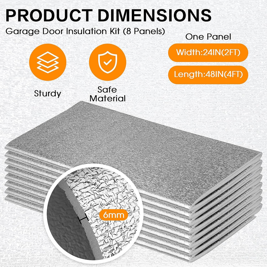 Garage Door Insulation Kit R8 8 Panels for 8x8/8x7ft Single Door