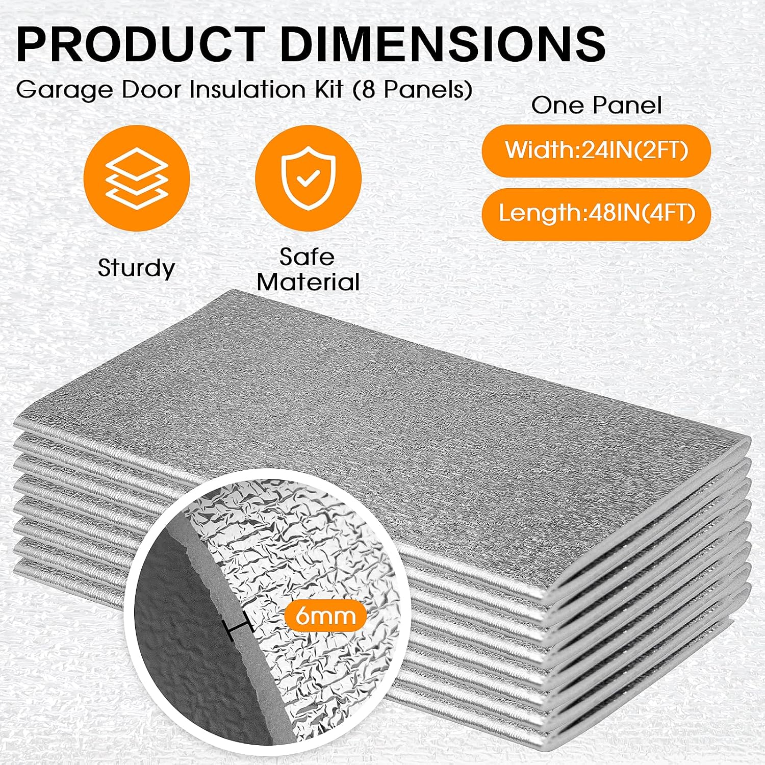 Garage Door Insulation Kit R8 8 Panels for 8x8/8x7ft Single Door