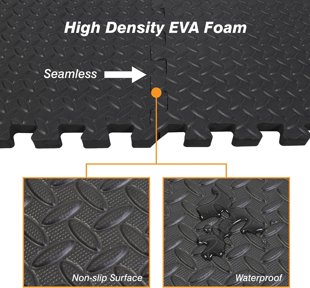 Interlocking Foam Tiles Puzzle Mats for Floor 24 SQ FT, 1/2 inch, 6 Tiles, EVA Gym Mat Flooring Exercise Equipment