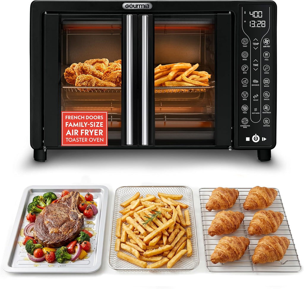 French Door Air Fryer Toaster Oven – 6-Slice Capacity, FryForce 360°, Digital Display with 17 Cooking Presets, Black