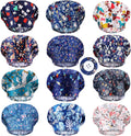 12 Pieces Bouffant Caps for Women Adjustable Nurse Working Hats with Button and Sweatband Printed Caps for Men Women