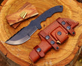 Damascus Tracker Knife Making Kit DIY Handmade Kit Includes Blank Blade Steel Blade, Pins, with Sheath, Handle Scales