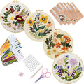 4 Sets Embroidery Set for Beginners Art Crafts Easy Sewing Includes Embroidery Clothes with Pattern, Hoop