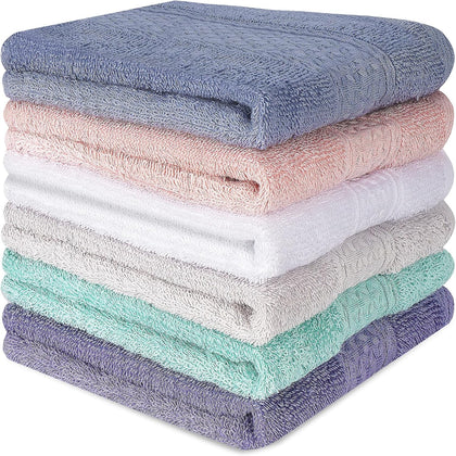 Washcloths Set, 6-Pack Cotton Wash Cloths, 13x13 Inch 6 Colors | Highly Absorbent and Soft Feel Fingertip Towels