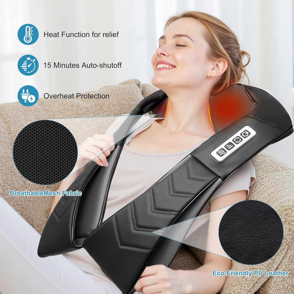 Shiatsu Neck and Back Massager with Heat, Electric Deep Tissue Kneading Neck and Shoulder Massage, Best Gifts for