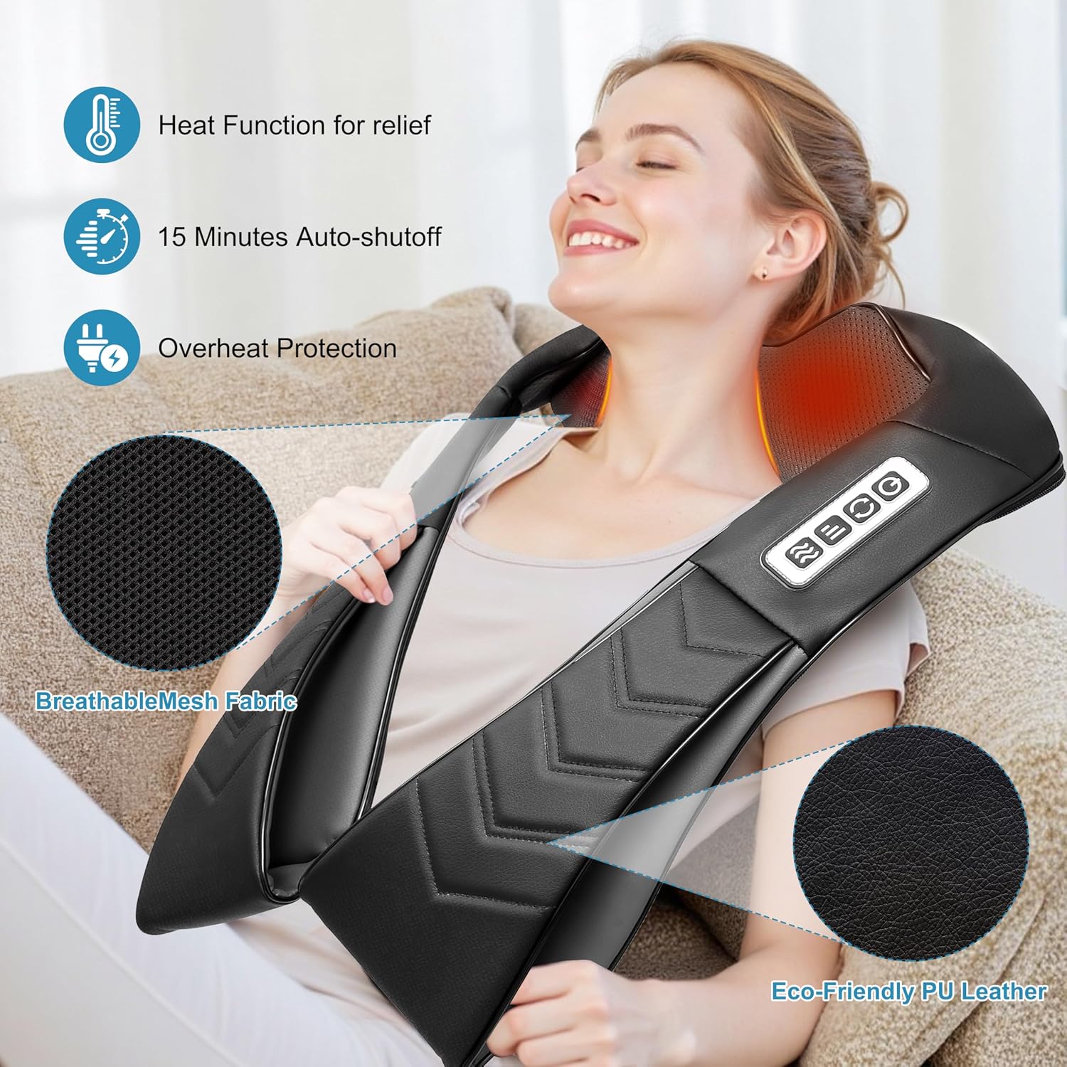 Shiatsu Neck and Back Massager with Heat, Electric Deep Tissue Kneading Neck and Shoulder Massage, Best Gifts for