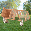 Rabbit Hutch, Small A-Frame Chicken Coop Outdoor w/ 2 Door & Run Cage(Wood)