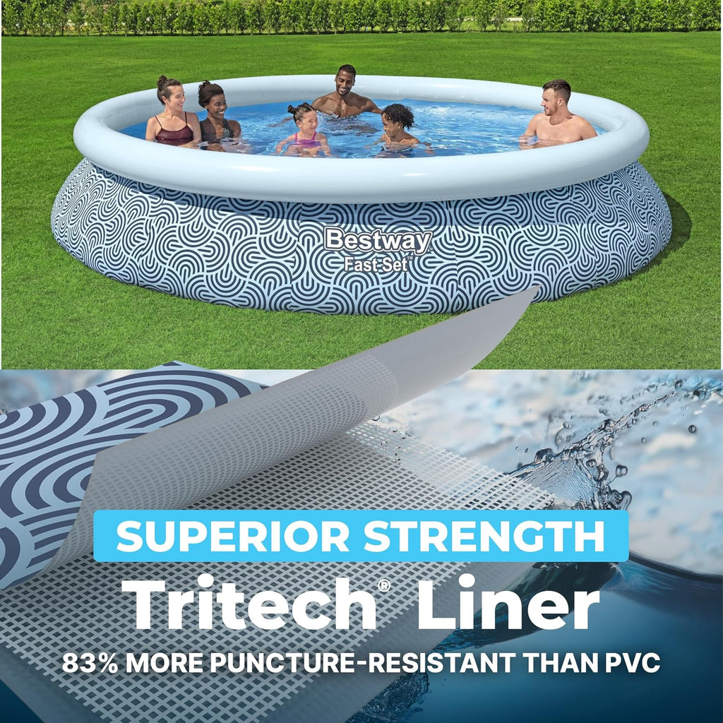 Fast Set 13' x 33" Round Inflatable Above Ground Swimming Pool Set, Outdoor Family Pool with Filter Pump, Rattan Print
