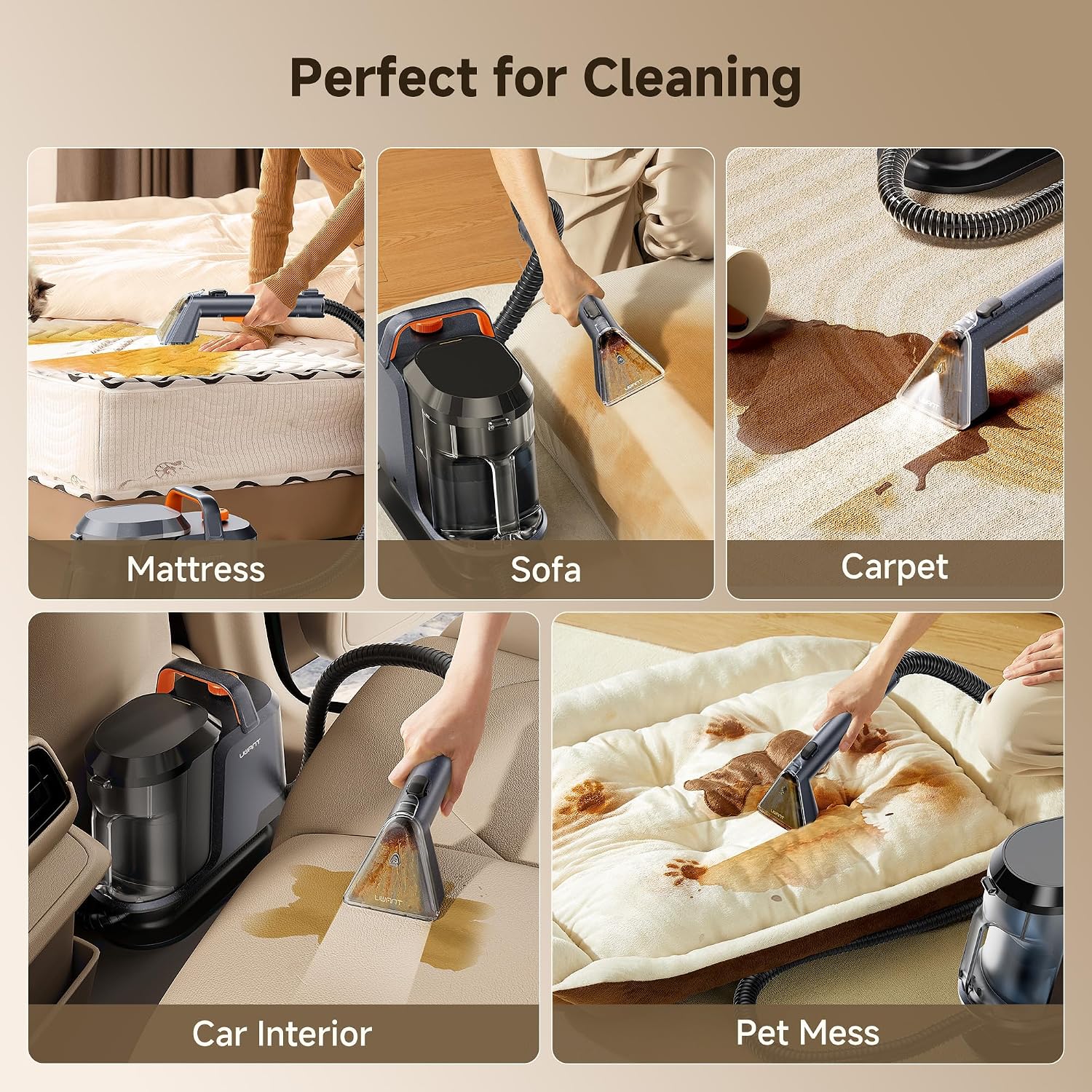 18Kpa Carpet Cleaner Machine with Pet Pro Cleaner&Tools Set of 1 | Portable Carpet Cleaner with 3 Brush Heads for