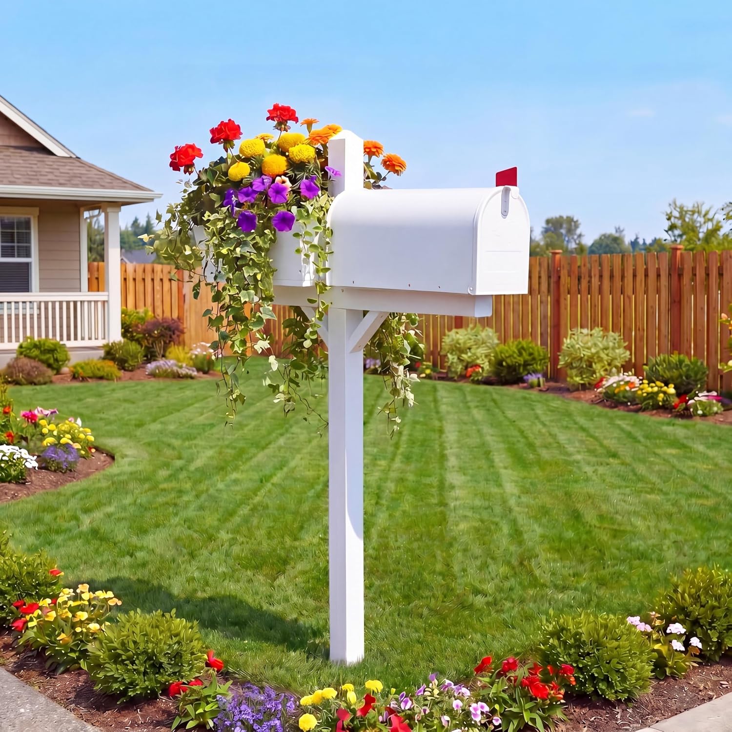 Decorative Mailbox Post Kit with Planter Box 4.5ft Mailbox Stand | Fits Standard Residential Mailboxes. Slim 2 x 2