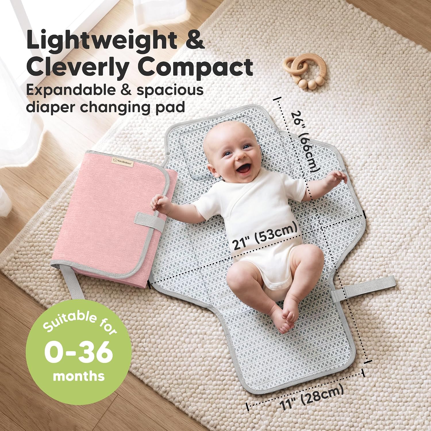 Portable Changing Pad for Baby, Travel – 26 x 21 Wipeable, Waterproof, Foldable Baby Diaper Changing Mat for Diaper