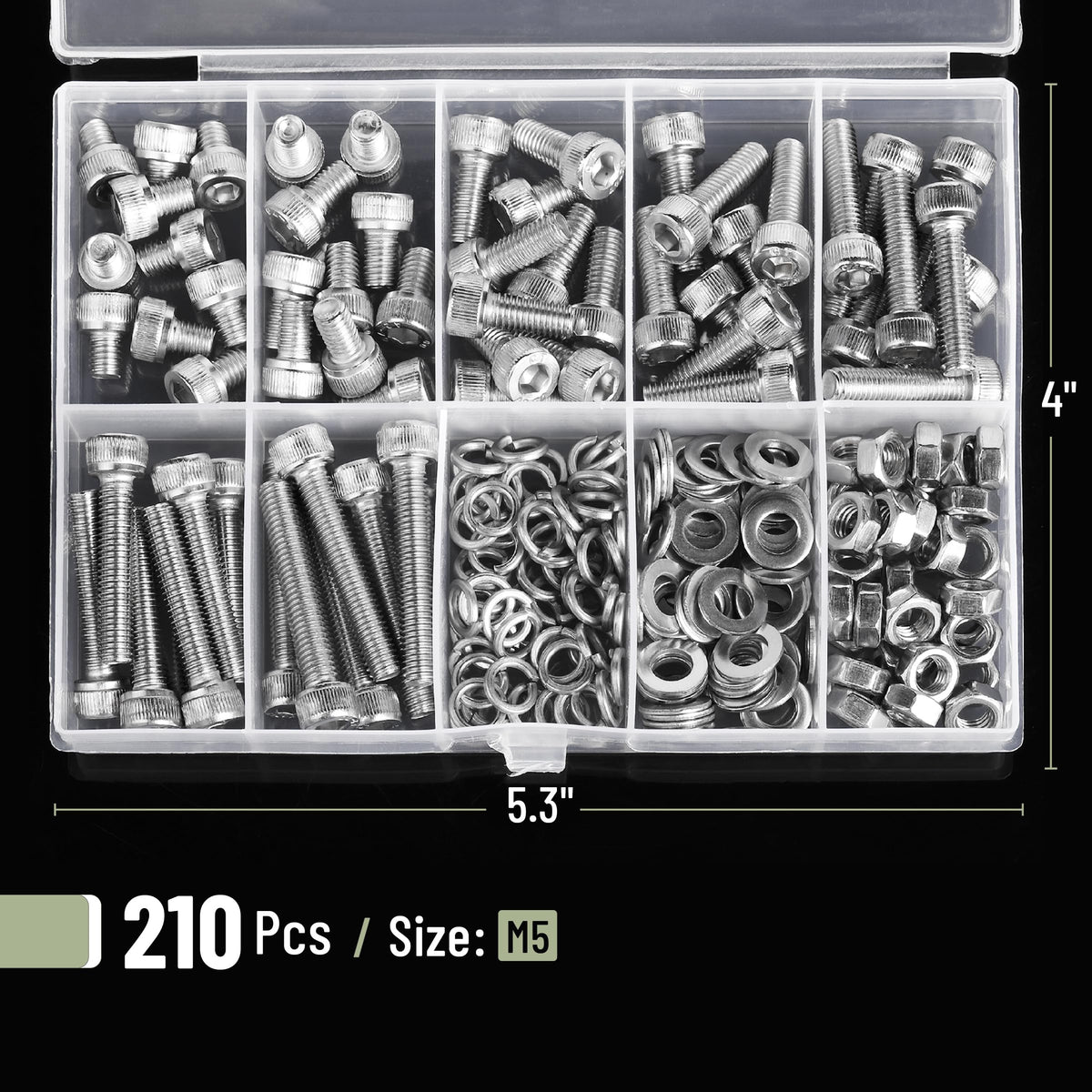 Nuts and Bolts Assortment Kit, 210 pcs, Stainless Steel