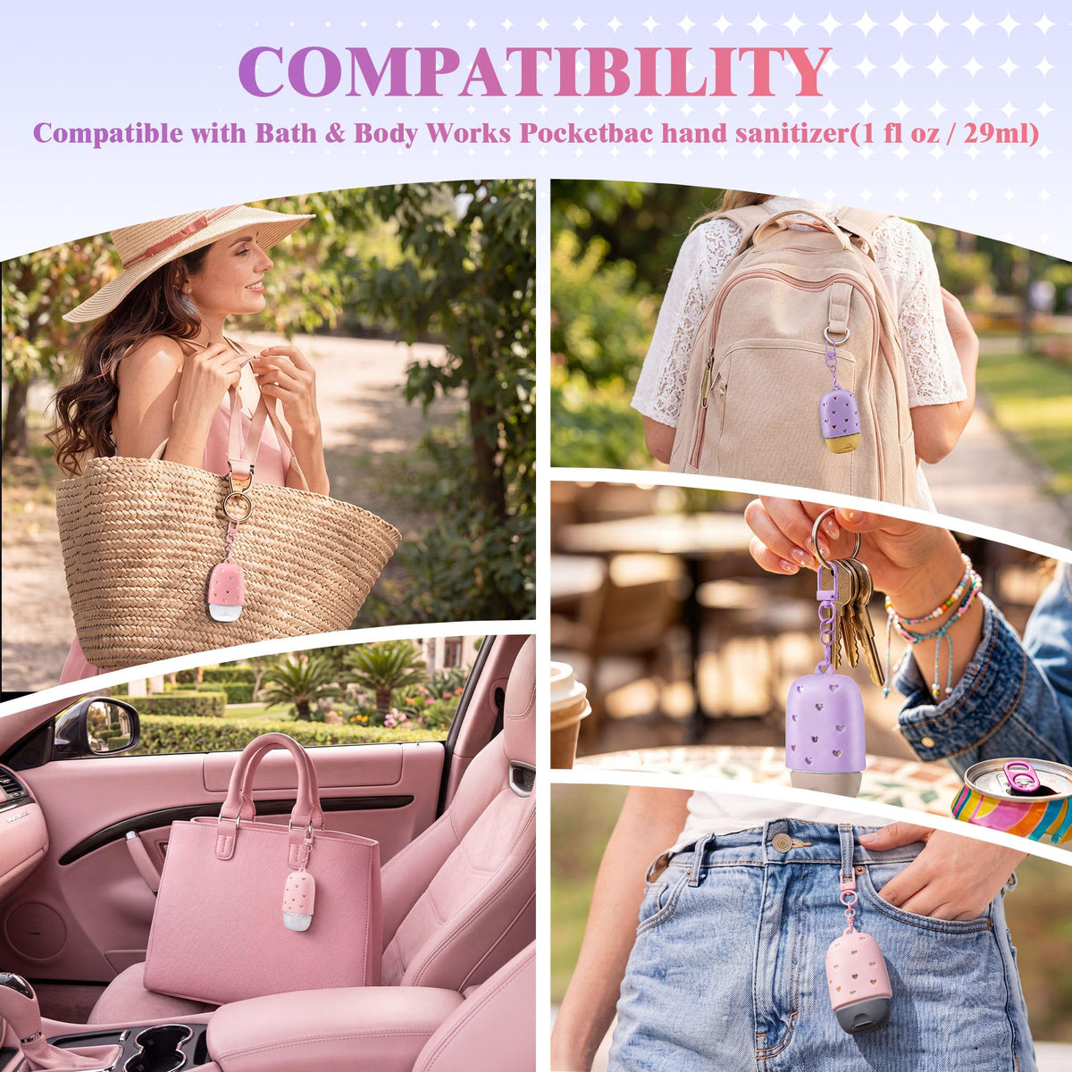 Pink and Purple 2 Pack Cute & Stylish Hand Sanitizer Holders