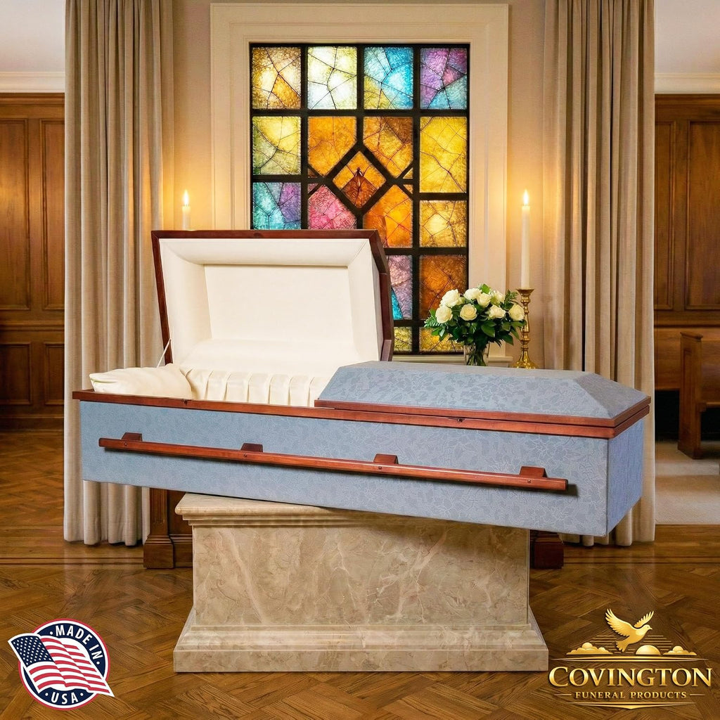 Serenity Dark Burial Casket, Lightweight Cloth Covered Funeral Casket Coffin, Corrugated Cardboard Casket with Satin