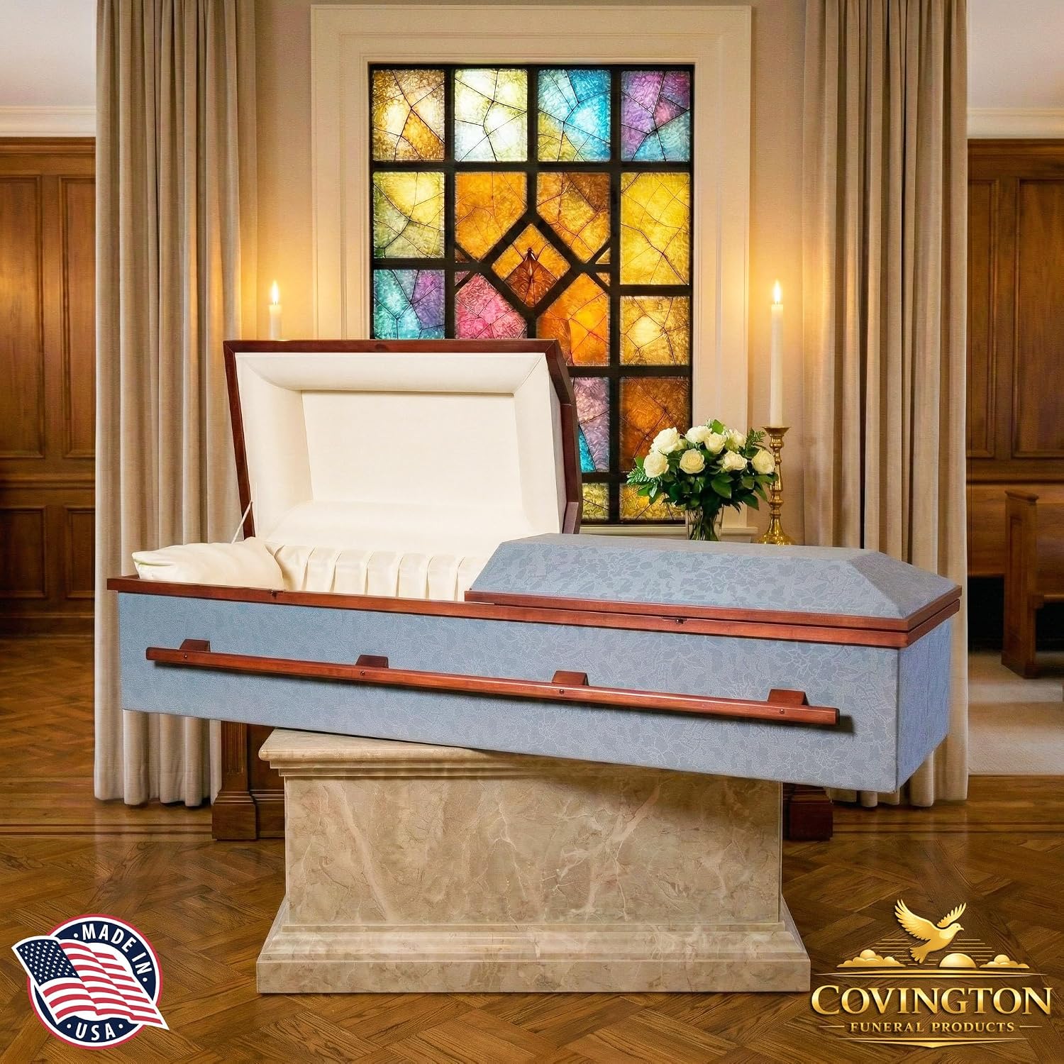 Serenity Dark Burial Casket, Lightweight Cloth Covered Funeral Casket Coffin, Corrugated Cardboard Casket with Satin