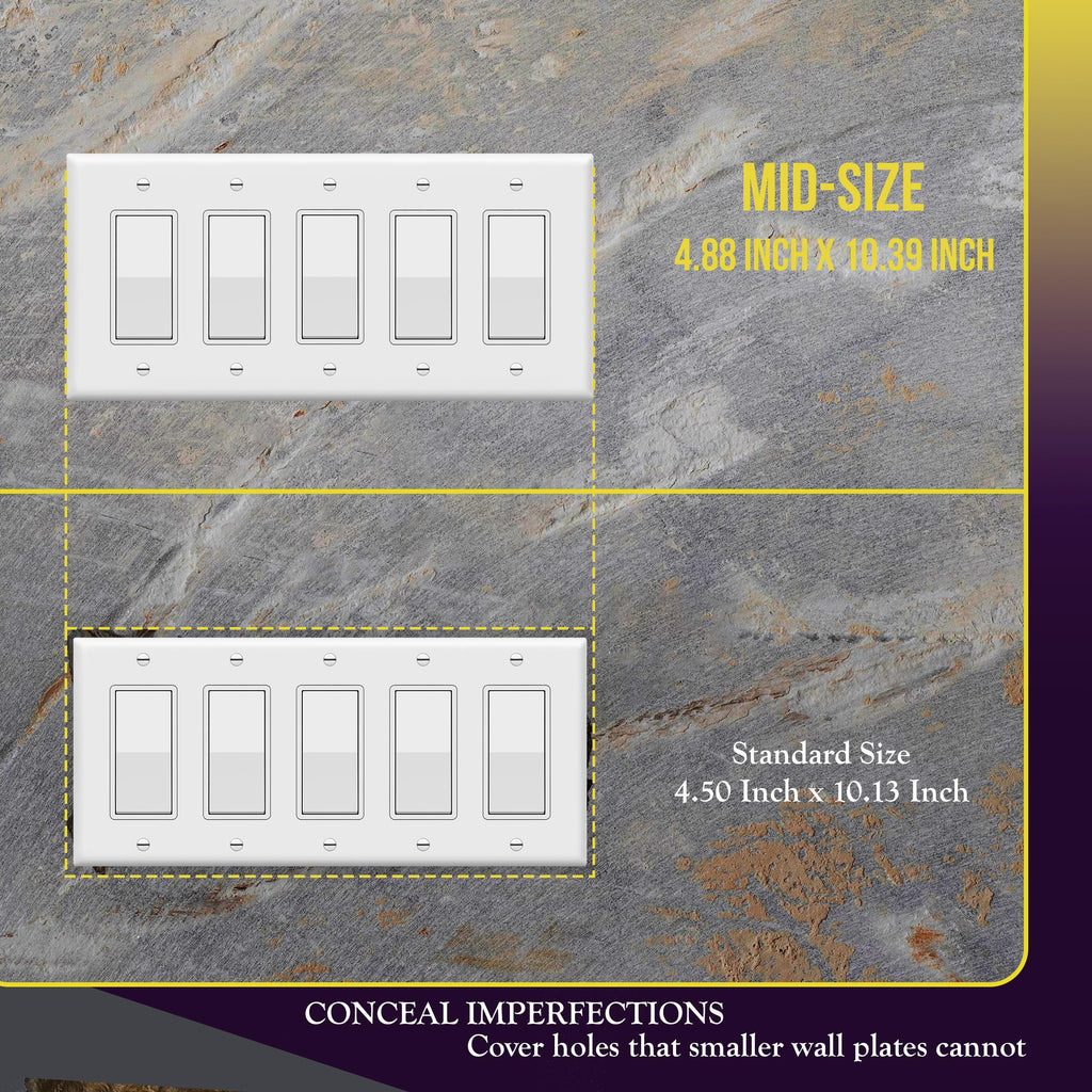ENERLITES 5-Gang White Mid-Size Decorator Switch Outlet Wall Plate Cover