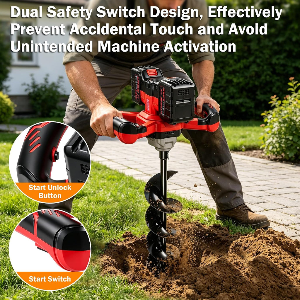 Auger Post Hole Digger,Electric Earth Auge, Equipped with 6-Inch Drill Bit and Two 4.0Ah Batteries. It Supports